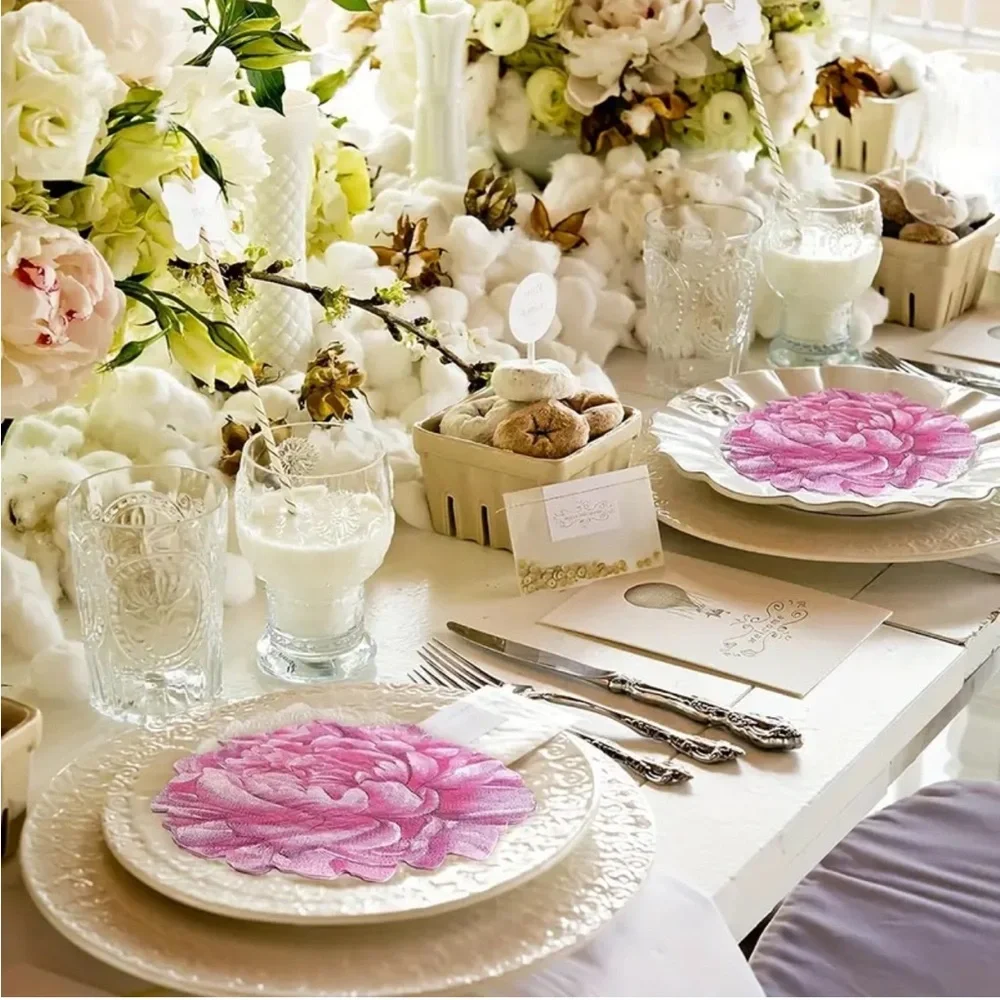 Peony Floral Shaped Decoupage or Party Wedding  Luncheon Size Napkins, 16 pcs